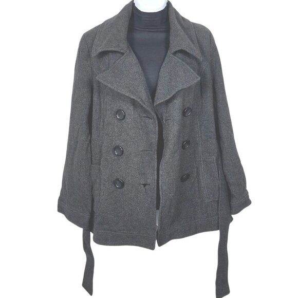 Merona Womens Charcoal Gray Double-Breasted Wool Blend Trench Coat With Belt XL - Picture 3 of 7